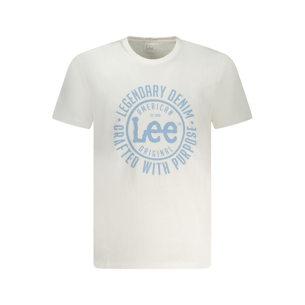 Lee white cotton men’s T-shirt with logo print, crew neck, and short sleeves, crafted from 100% breathable cotton for casual style.