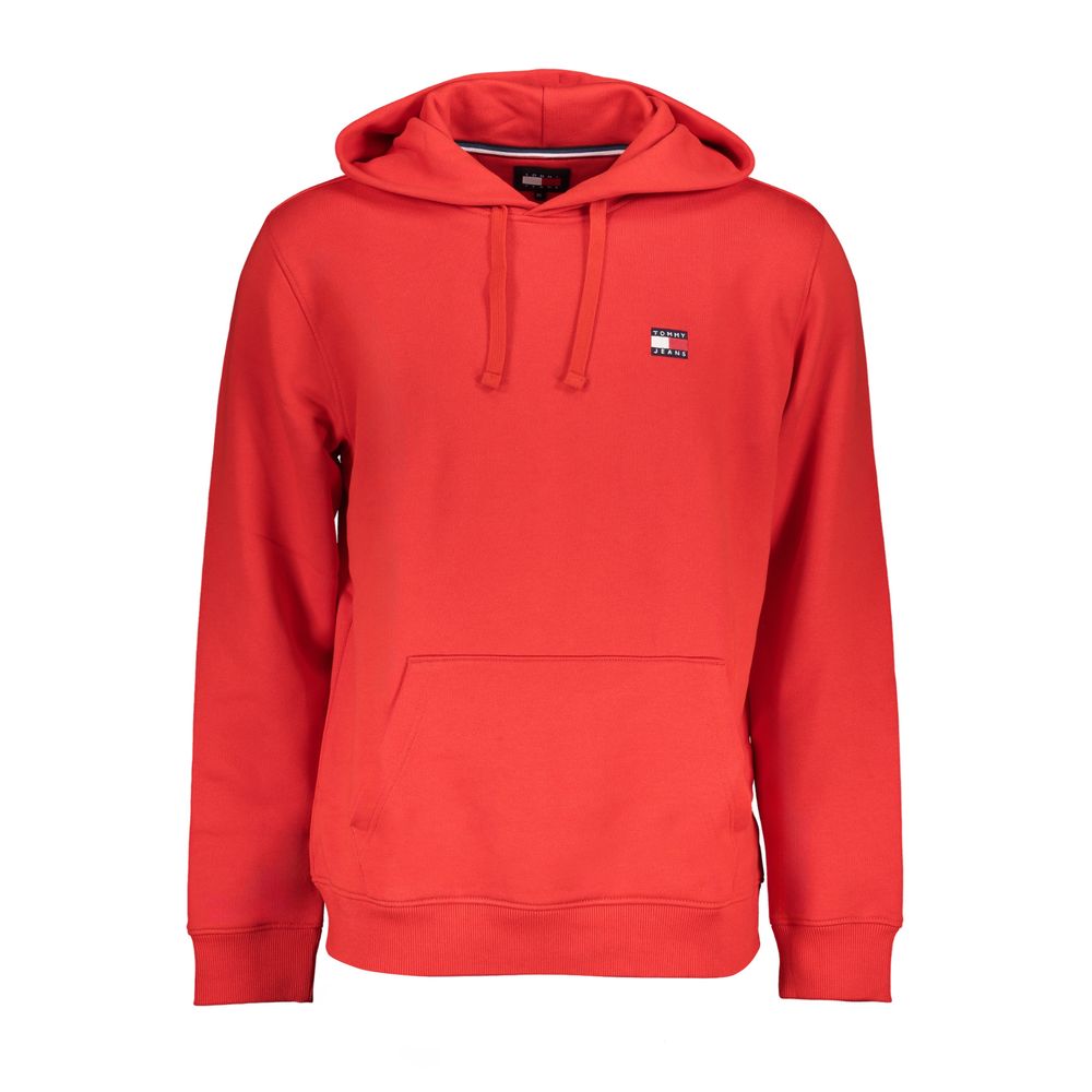 Tommy Hilfiger red cotton sweatshirt with hood, central pocket, and logo embroidery, made from 50% transitional cotton.