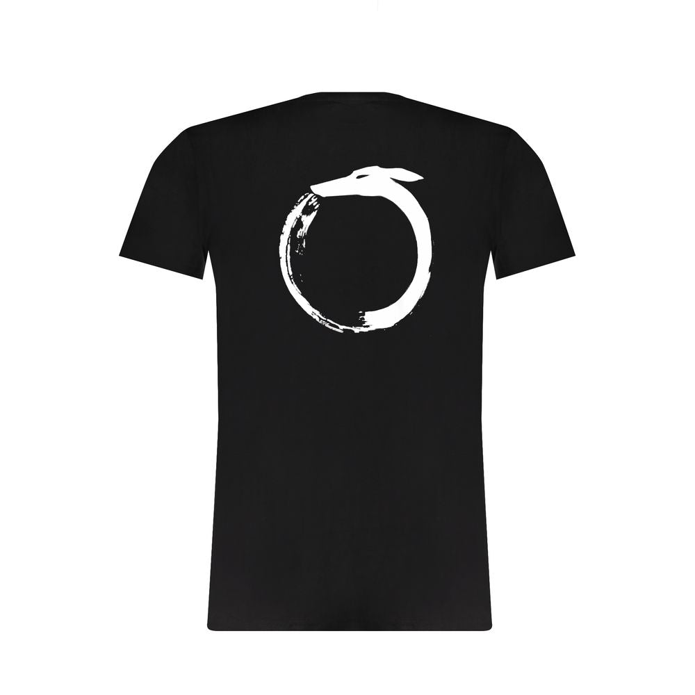 Trussardi black cotton T-shirt with short sleeves, crew neck, and distinctive logo print on the back.