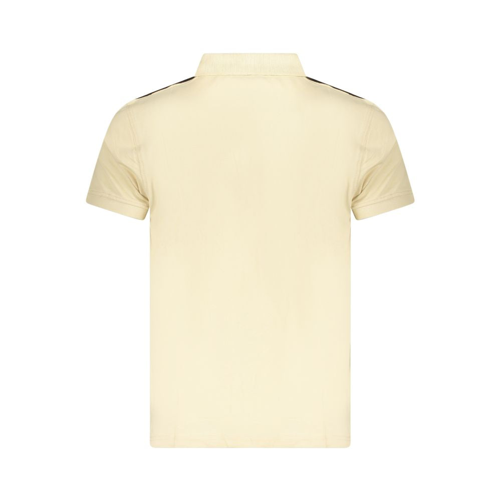 Cavalli Class Beige Cotton Men's Polo Shirt with Contrasting Details, Showcasing Timeless Elegance and Iconic Embroidery Logo.