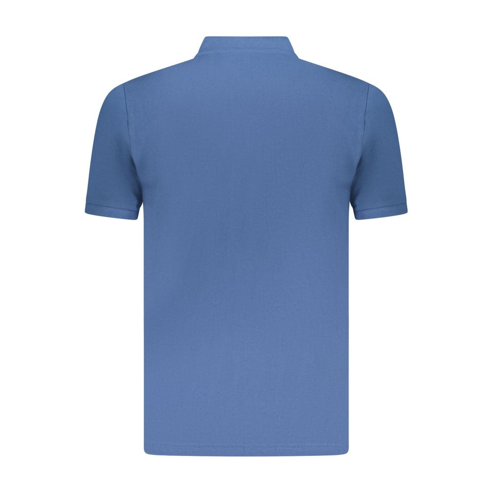Back view of U.S. Grand Polo Blue Cotton Men Polo Shirt with short sleeves and Korean collar, showcasing minimalist design.