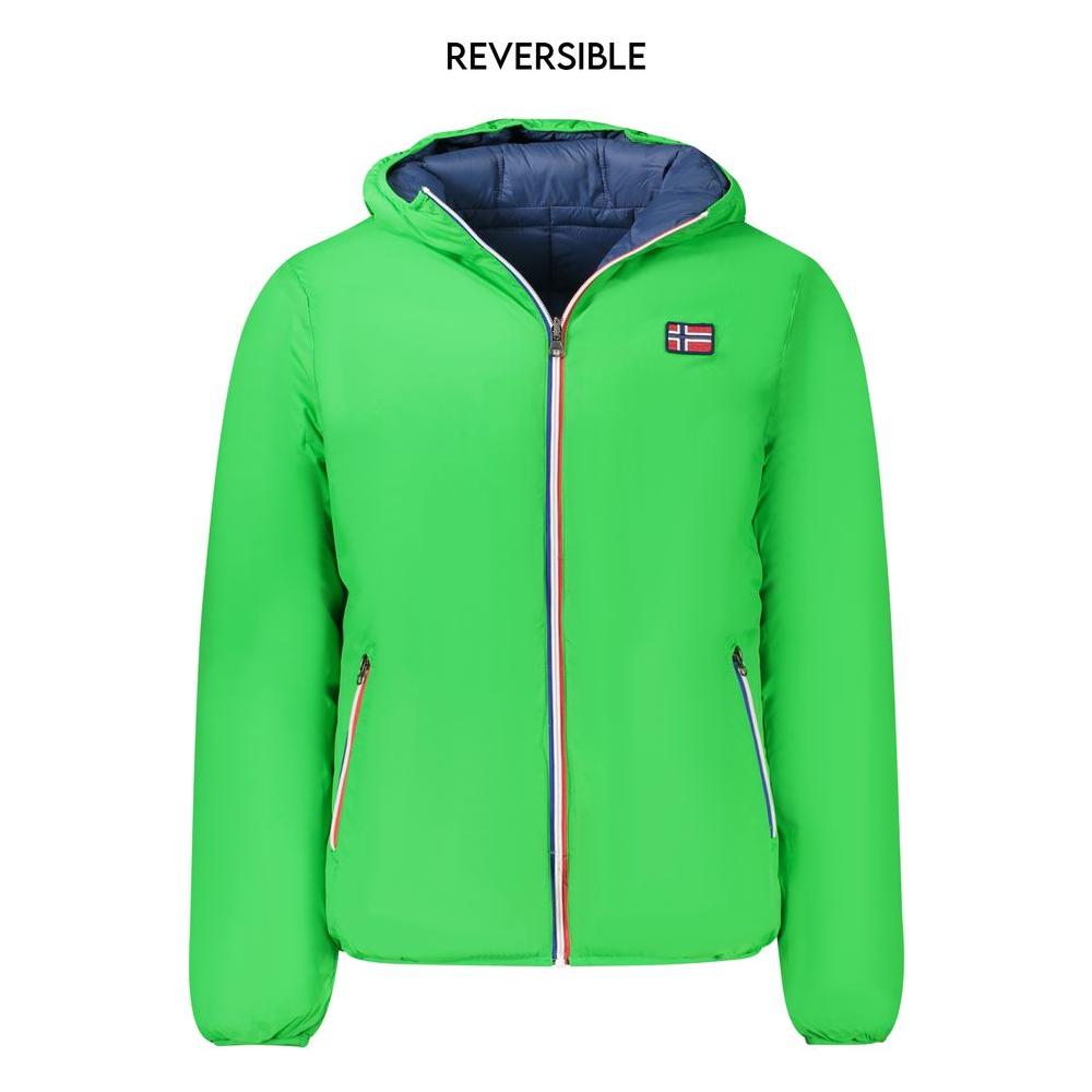 Norway 1963 reversible green polyamide men's jacket with hood, zip closure, and logo badge.