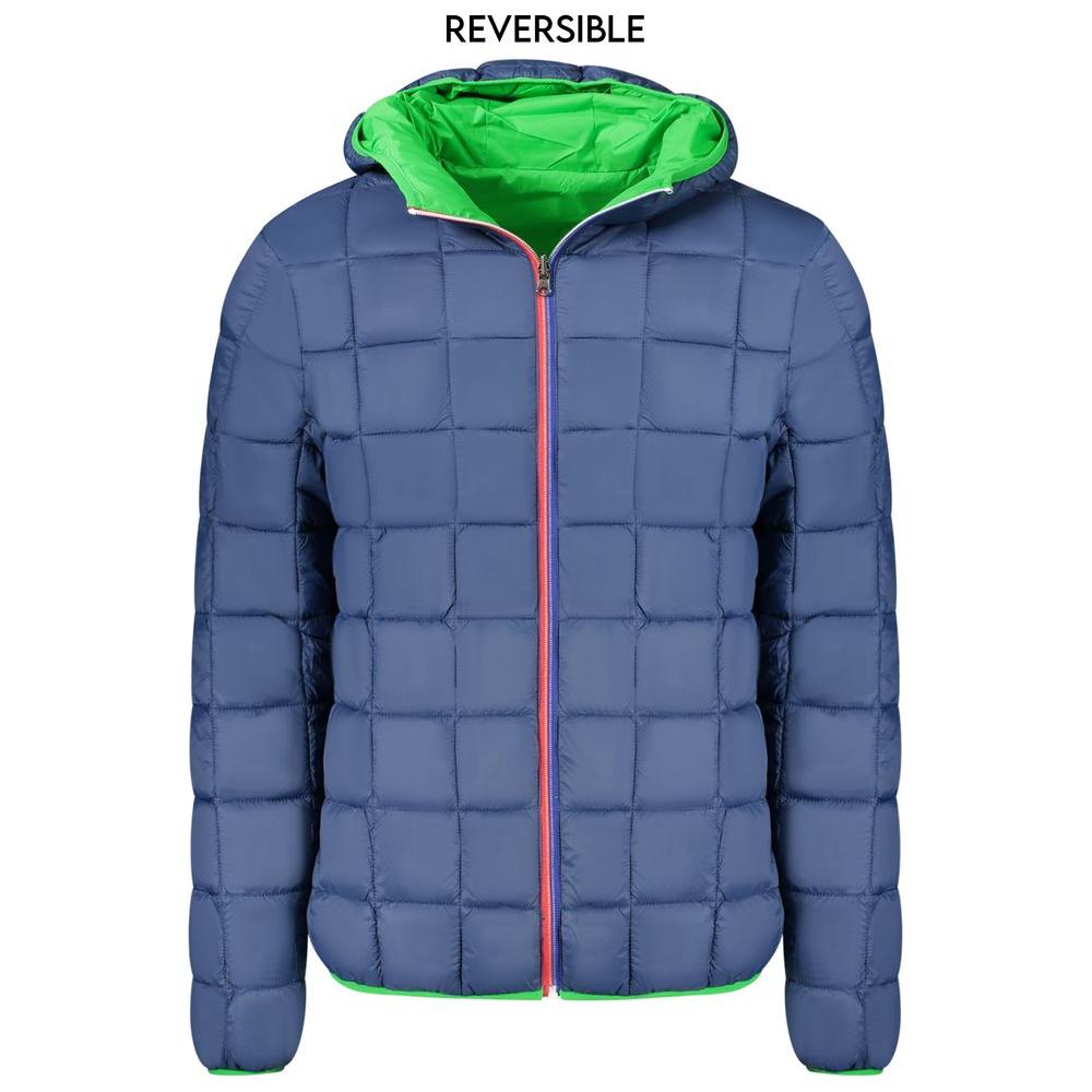 Reversible jacket featuring blue and green sides, with hood and zip closure, from Norway 1963's polyamide collection.