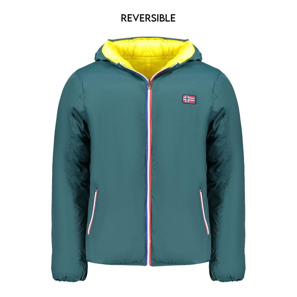 Norway 1963 green polyamide reversible men's jacket with bold yellow interior, featuring a logo and external pockets.