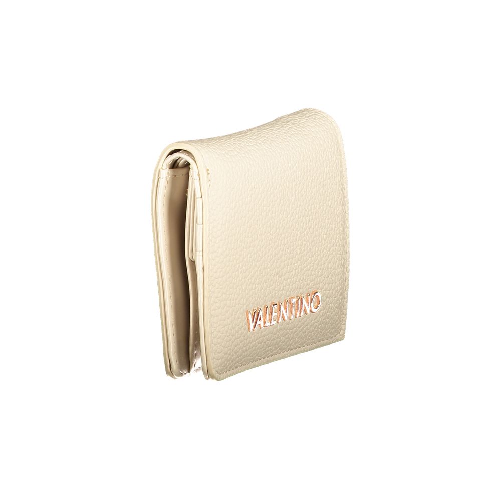 Mario Valentino Beige Polyethylene Wallet with logo, card spaces, coin purse, and automatic closure, made from recycled materials.