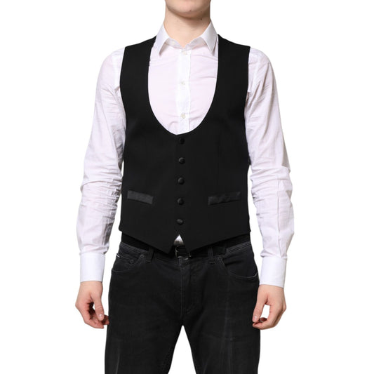 Dolce & Gabbana Black Wool Waistcoat Dress Formal Vest