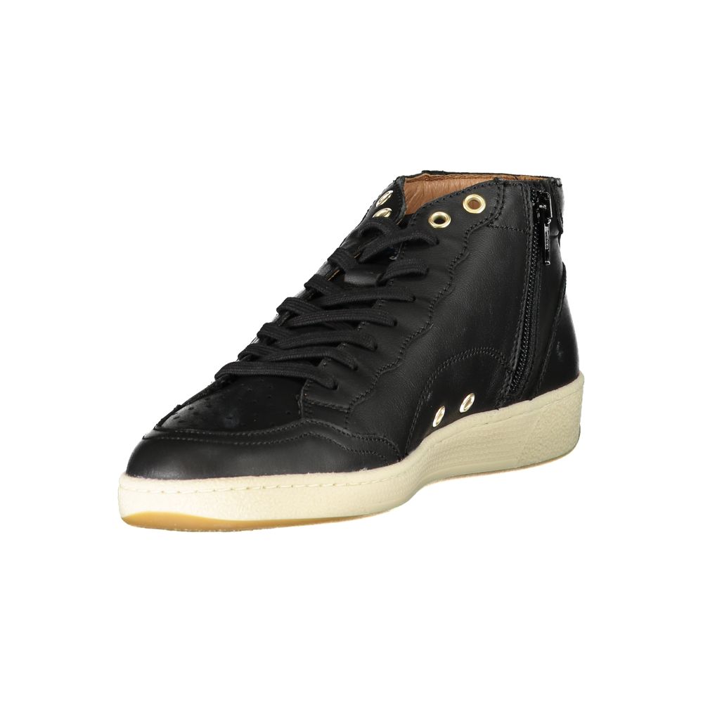 Blauer Black Polyester Sneaker with laces, side zip, print, and logo design