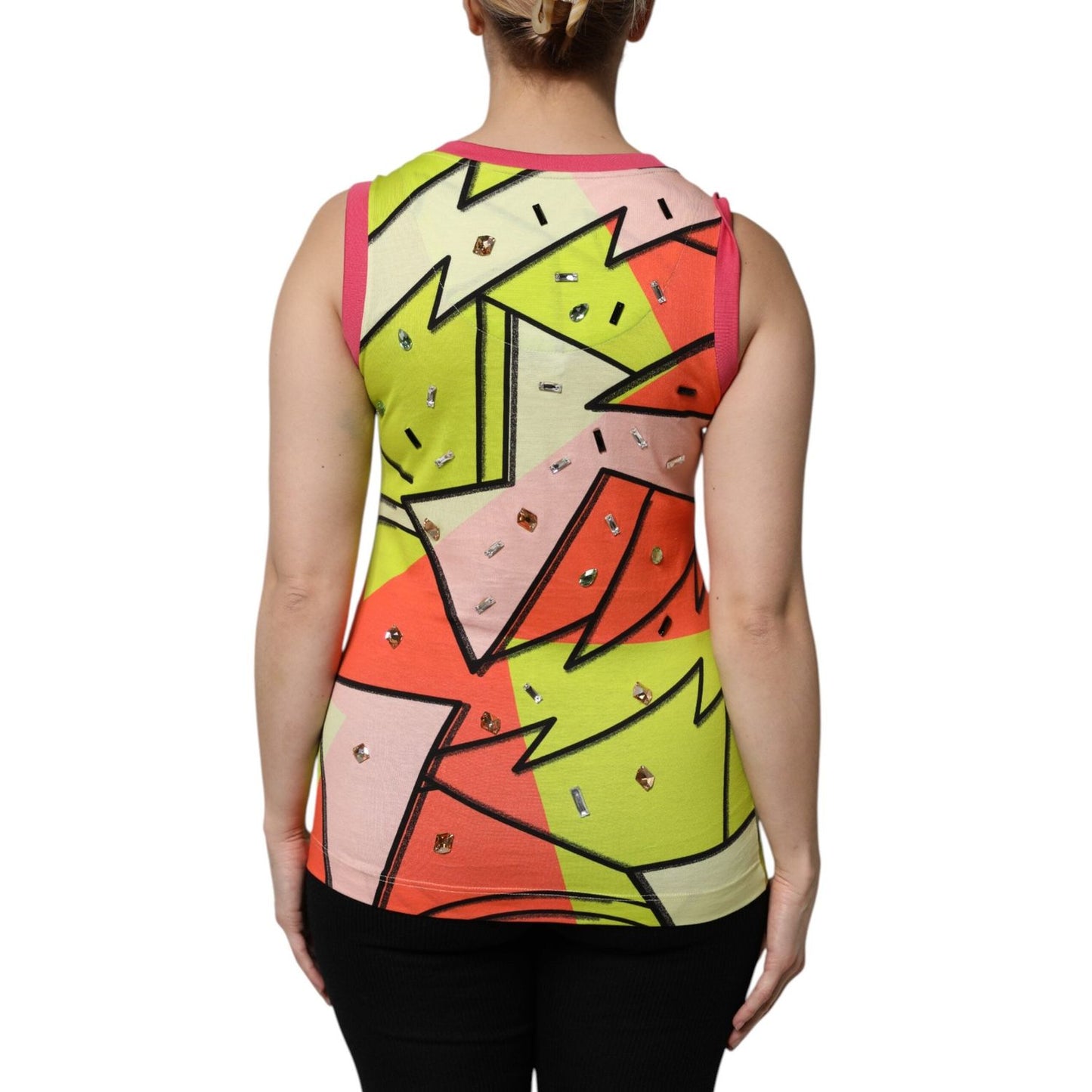 Dolce & Gabbana Multicolor Printed Crystal Embellishment Top TSH90411-40