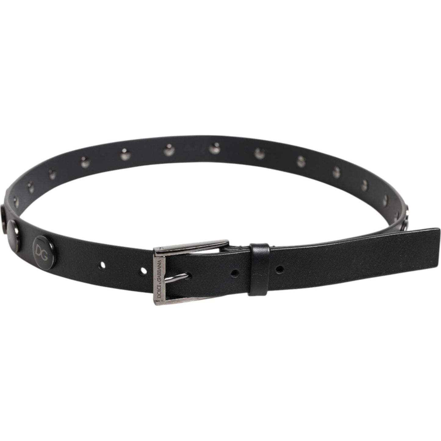 Dolce & Gabbana Black Luxury Leather DG Studs Buckle Belt