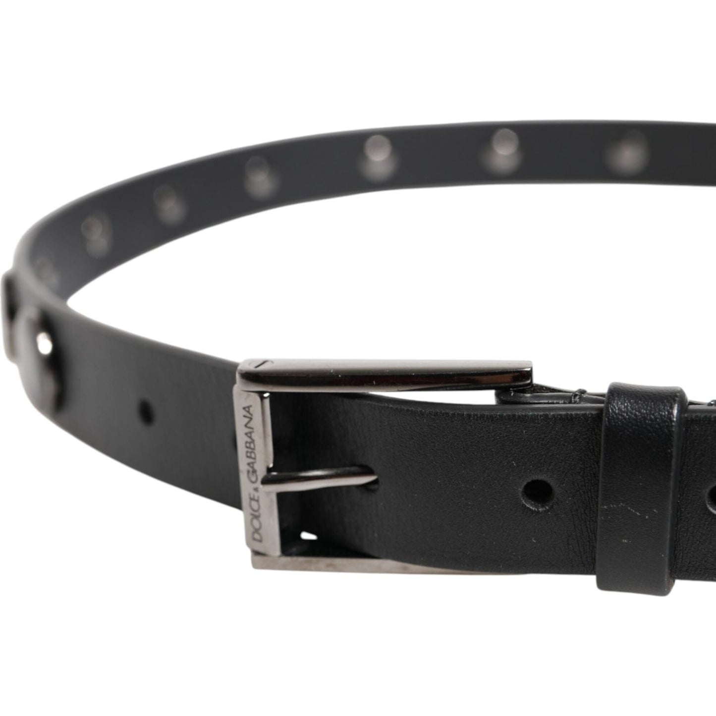 Dolce & Gabbana Black Luxury Leather DG Studs Buckle Belt