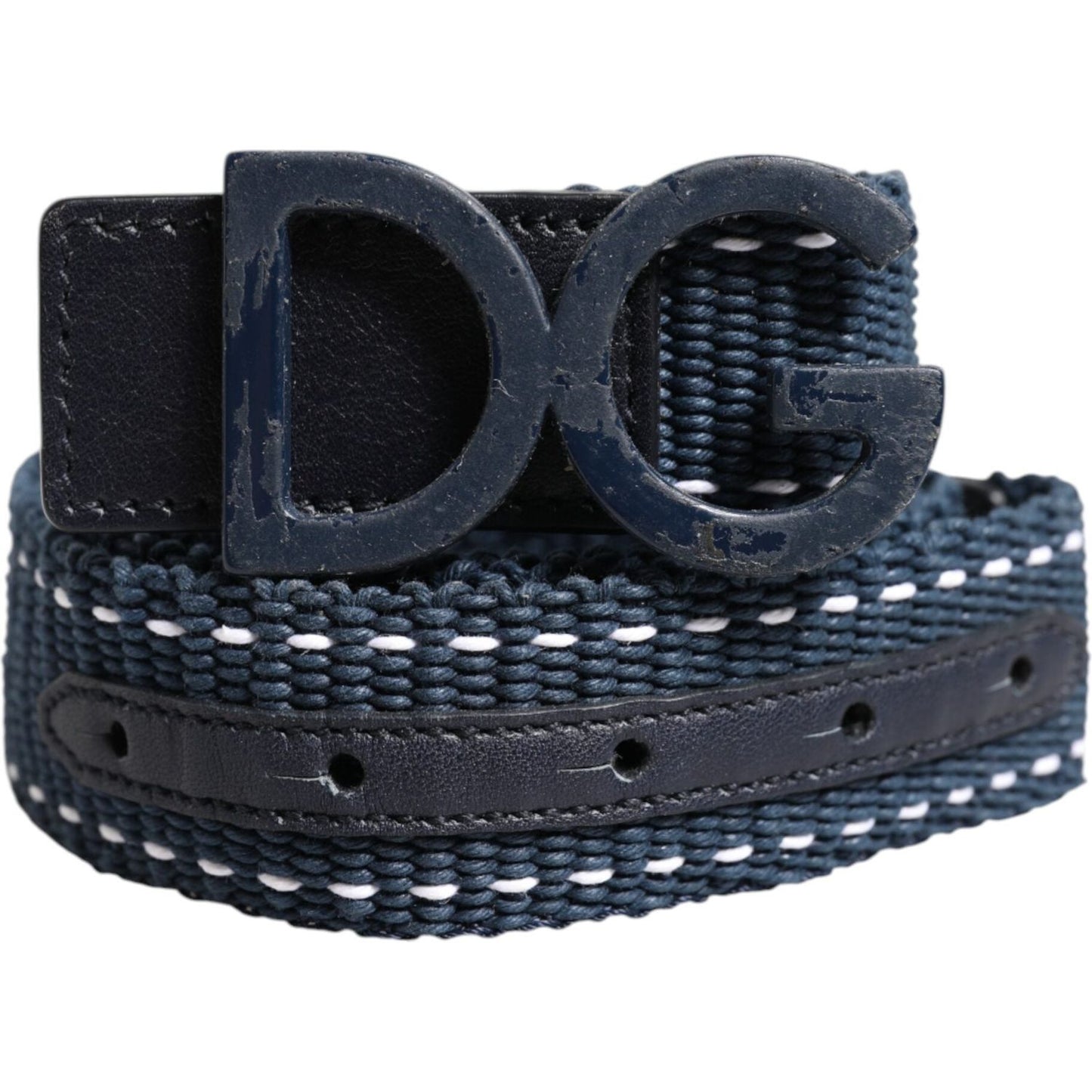 Dolce & Gabbana Blue Cotton Leather DG Logo Metal Buckle Belt