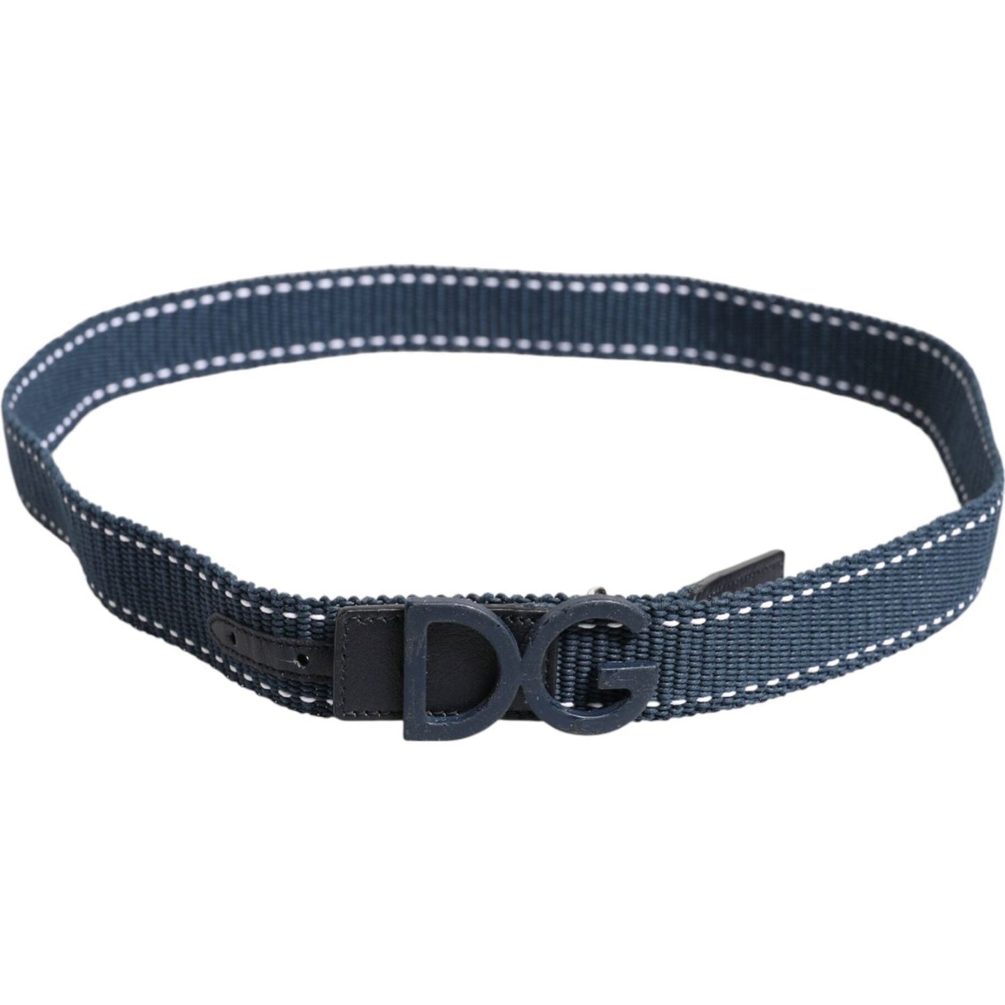 Dolce & Gabbana Blue Cotton Leather DG Logo Metal Buckle Belt