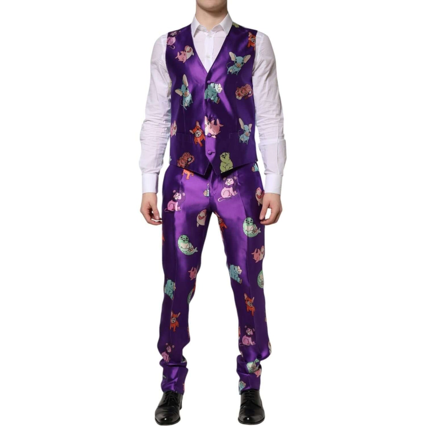 Dolce & Gabbana Purple Silk Animal Print 3 Piece Suit