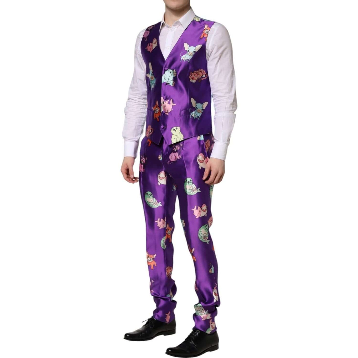 Dolce & Gabbana Purple Silk Animal Print 3 Piece Suit
