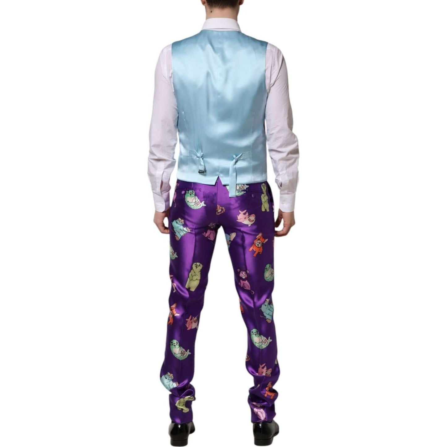 Dolce & Gabbana Purple Silk Animal Print 3 Piece Suit