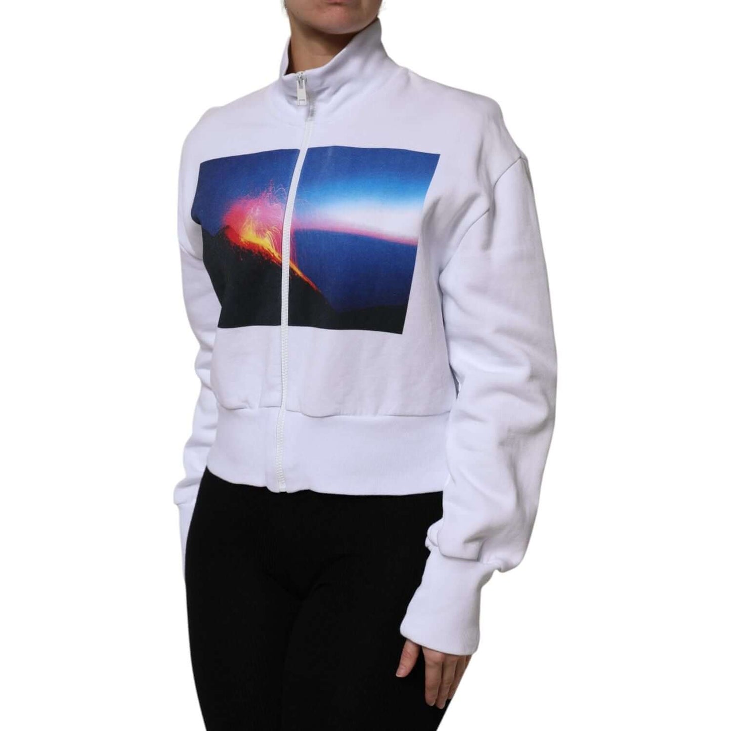 MSGM White Graphic Print Cotton Long Sleeves Full Zip Bomber Jacket TSH87622-40