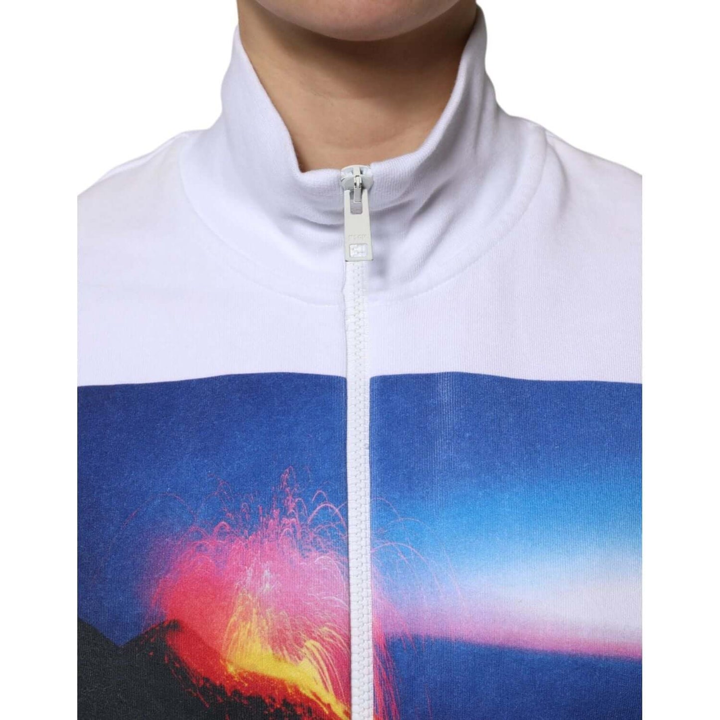 MSGM White Graphic Print Cotton Long Sleeves Full Zip Bomber Jacket TSH87622-40