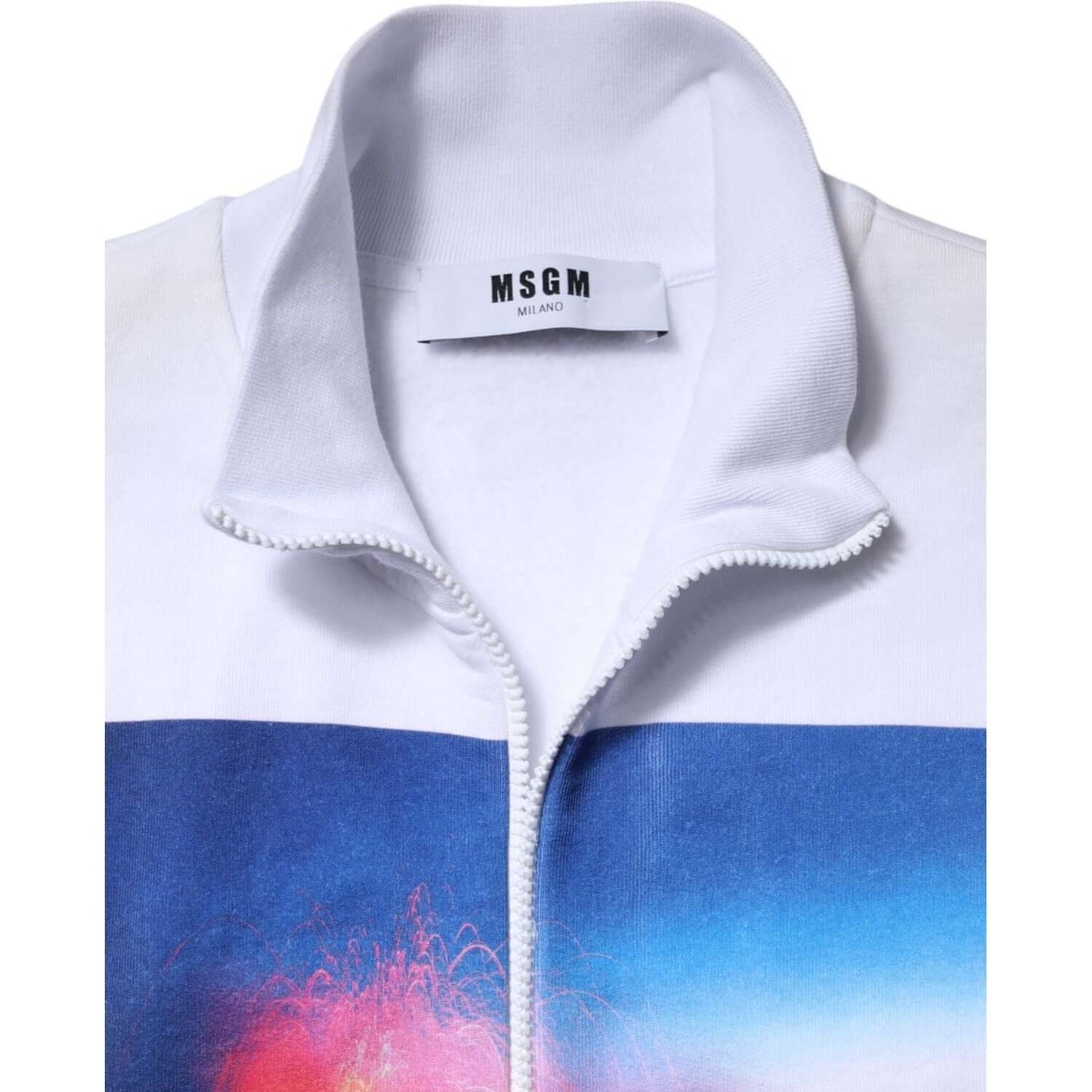 MSGM White Graphic Print Cotton Long Sleeves Full Zip Bomber Jacket TSH87622-40