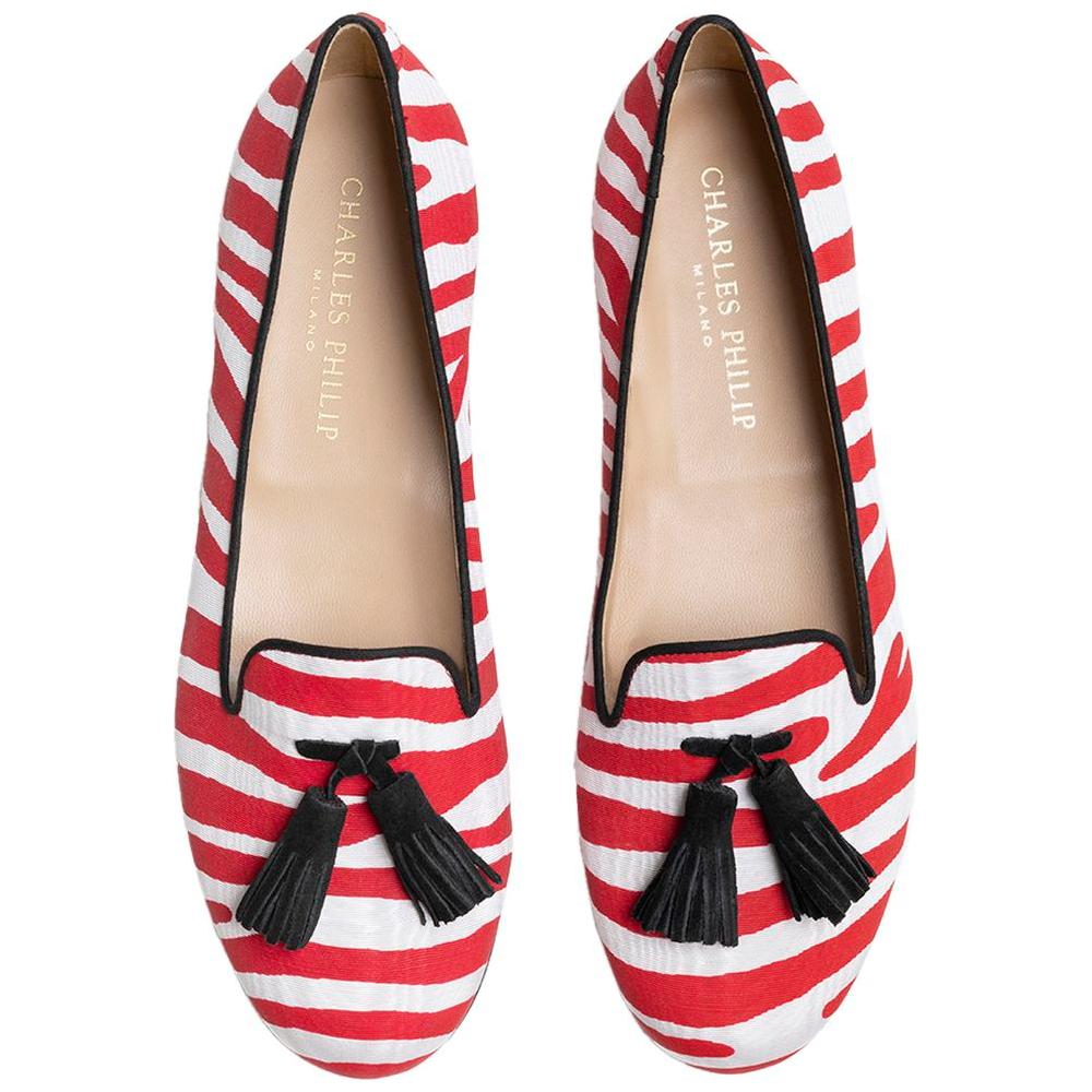 Charles Philip Red Cotton Flat Shoe