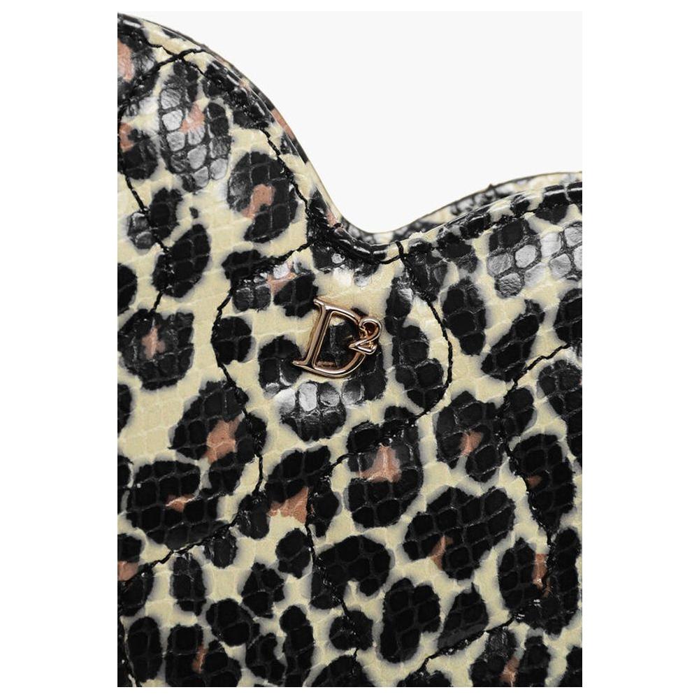 Dsquared² Animal Patterned Leather Heart-shaped Clutch