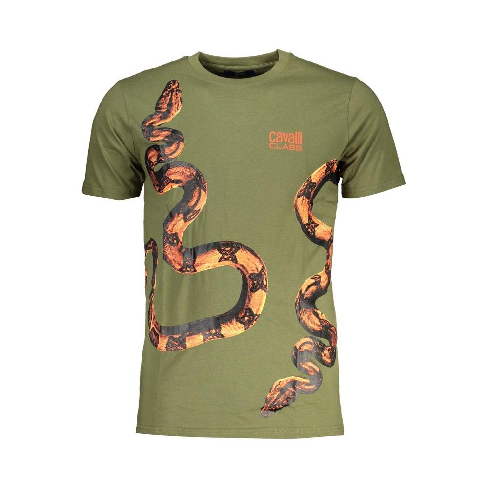 Cavalli Class Cavalli Class Green Cotton T-Shirt SHORT SLEEVED T-SHIRT, CREW NECK, PRINT, LOGO