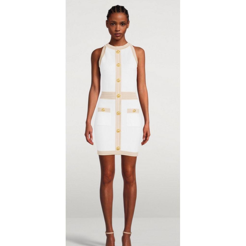 Balmain White Viscose Women Dress with Faux Gold Buttons BA-15441-IT38|XS