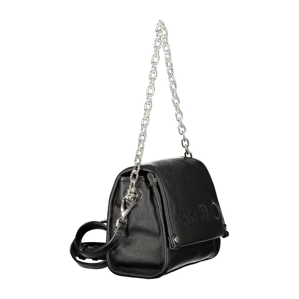 Mario Valentino Black Polyethylene Handbag with chain handle, adjustable straps, internal pockets, and recycled materials.