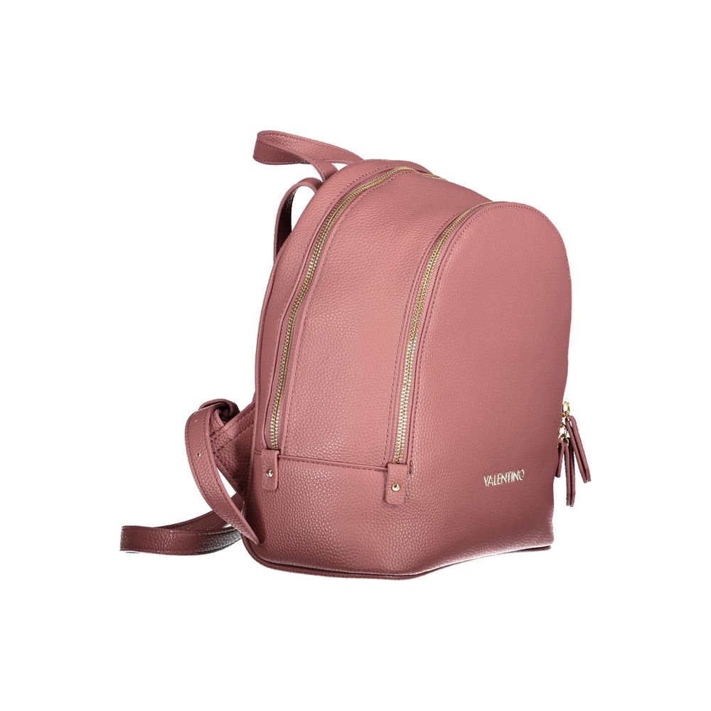 Mario Valentino Pink Polyethylene Backpack with adjustable shoulder straps, external pocket, internal pockets, and logo detailing.