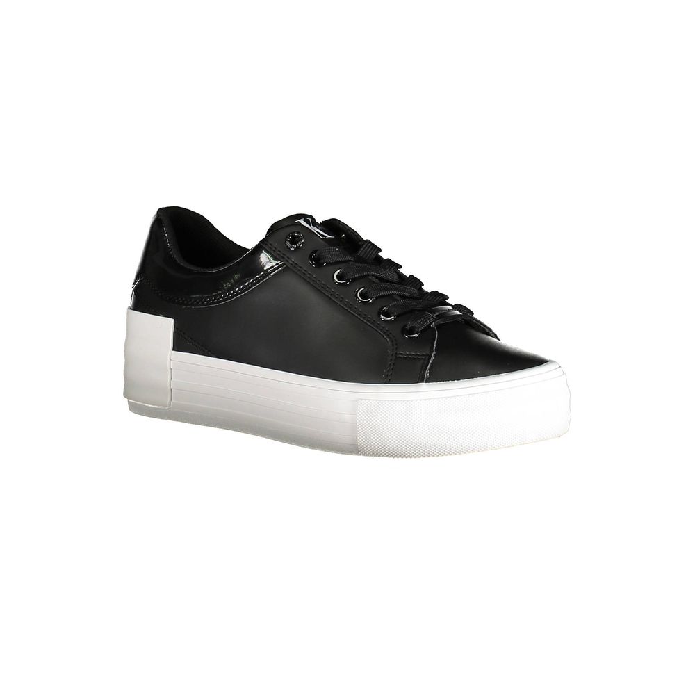 Calvin Klein Black Polyester Sneaker with laces, 3 cm platform, contrasting details, and logo, made of 50% recycled polyester.