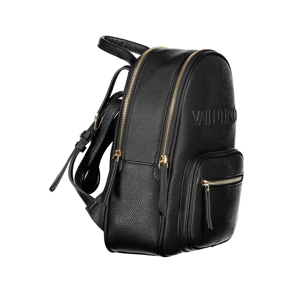 Mario Valentino Black Polyethylene Backpack with adjustable straps, external pocket, and two compartments for stylish organization.