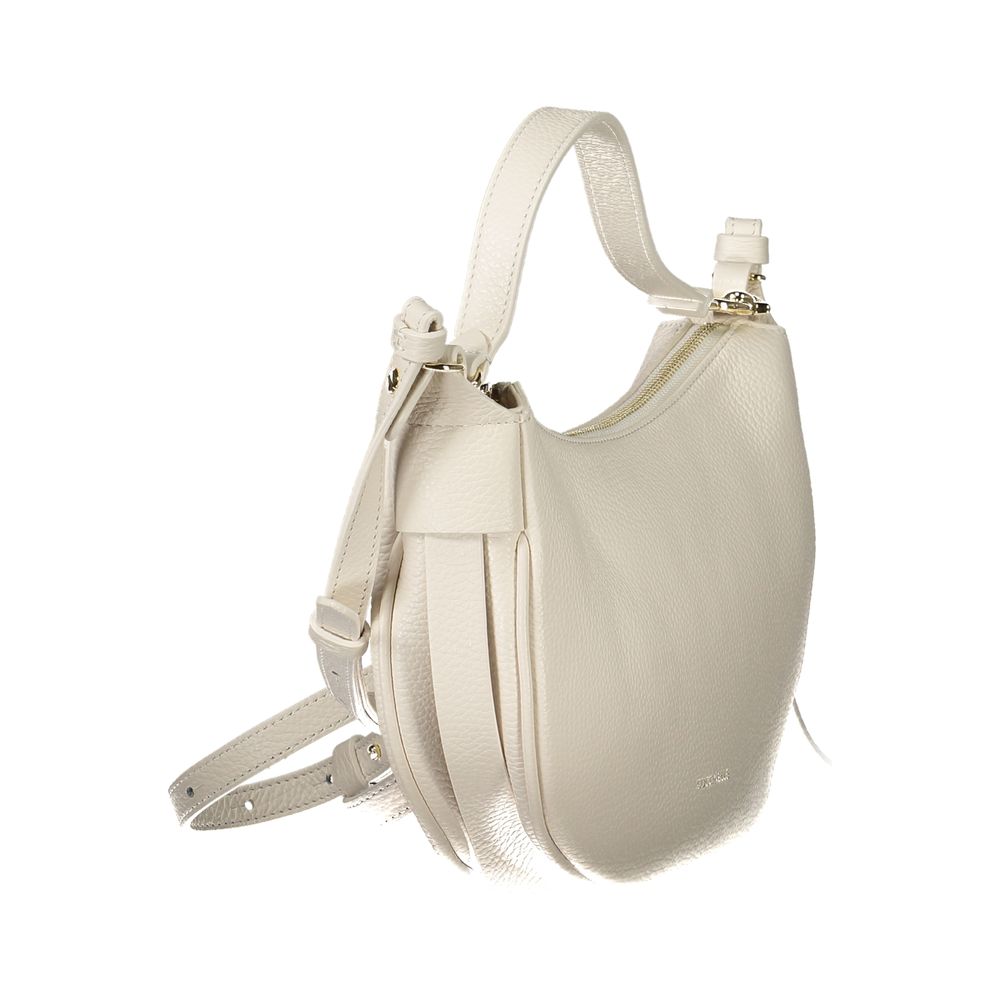 Coccinelle White Leather Handbag with shoulder handle, adjustable strap, internal pocket, and zip closure