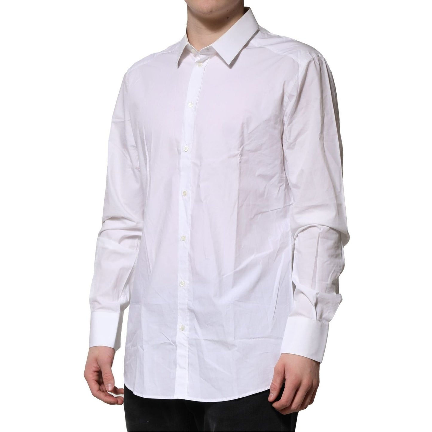 Dolce & Gabbana White Cotton GOLD Long Sleeves Formal Shirt TSH906845-37