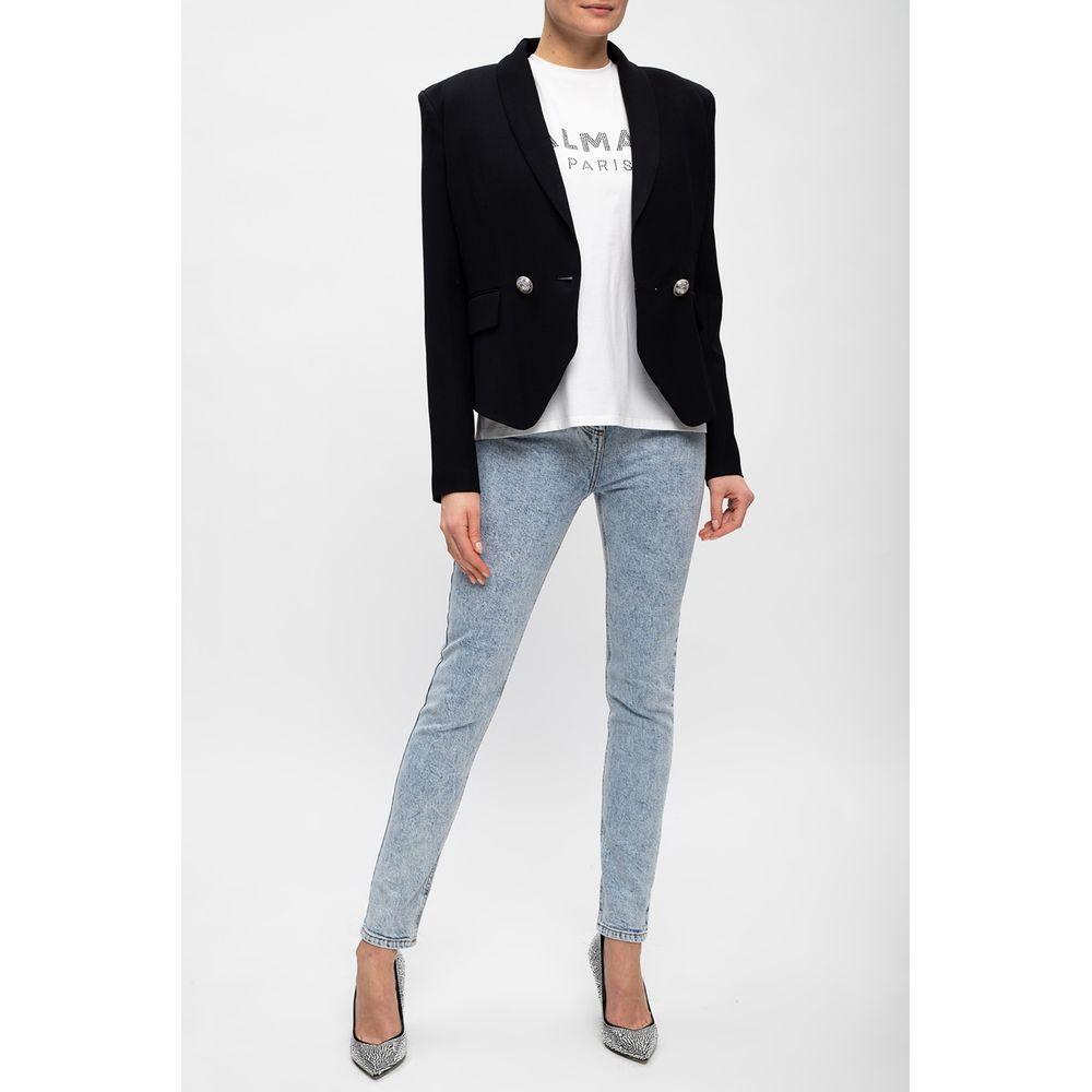Balmain Blue Cotton Women's High-Waisted Jean BA-15508-IT40|S