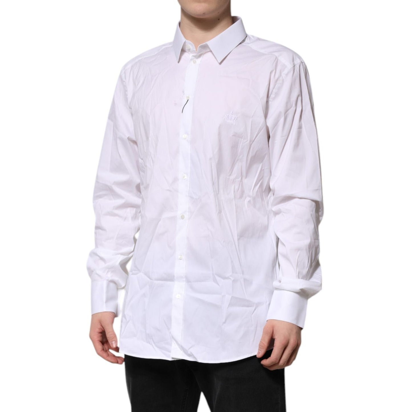 Dolce & Gabbana White GOLD Cotton Men Dress Formal Shirt TSH906898-40