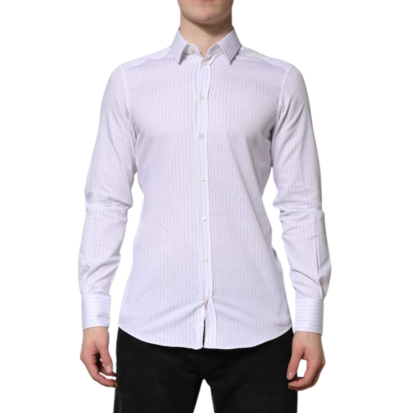 Dolce & Gabbana White Stripes Cotton Long Sleeve Formal Shirt TSH906906-38