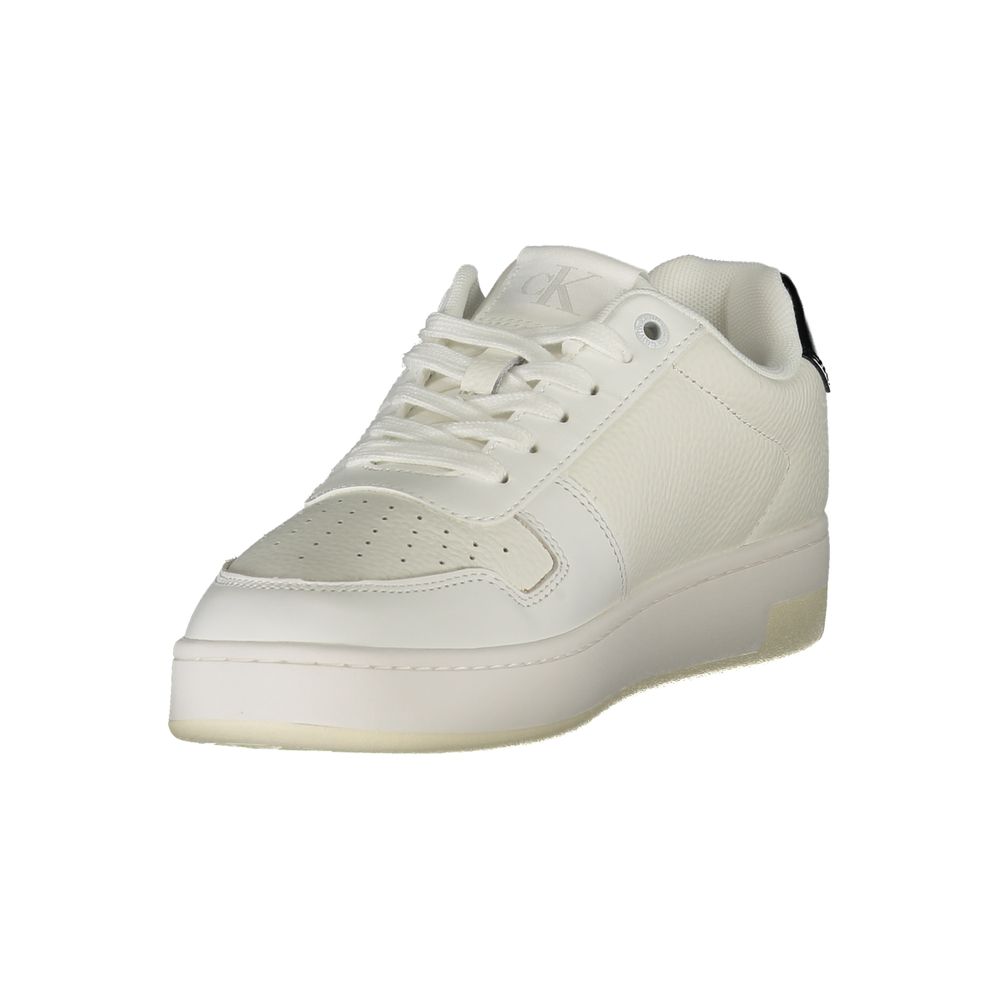 Calvin Klein White Leather Women Sneaker with a clean design and black accents, featuring removable footbed for optimal comfort.