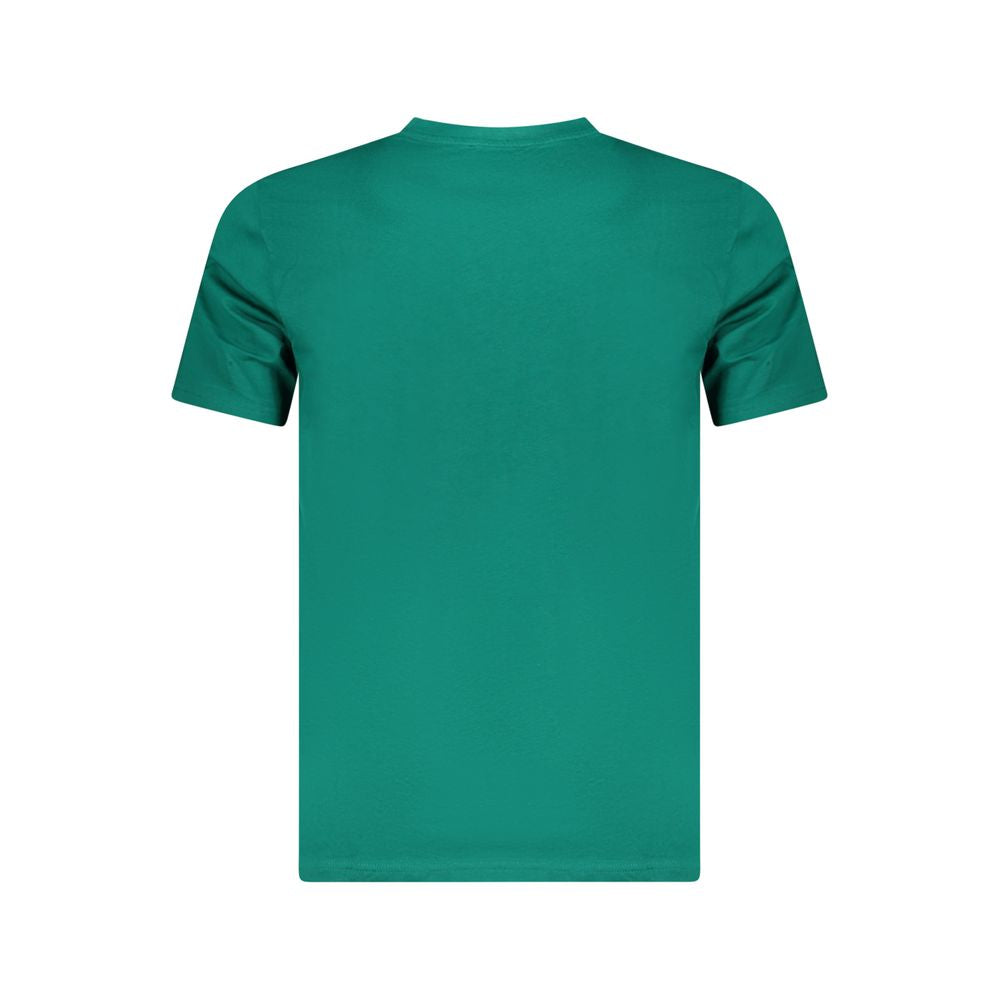 Cavalli Class Green Cotton T-Shirt with short sleeves, crew neck, and logo print on back