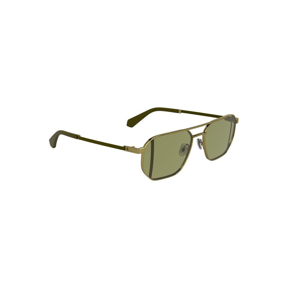 Calvin Klein Gold Metal Men Sunglass with sleek metal frame and square green lenses for stylish protection.