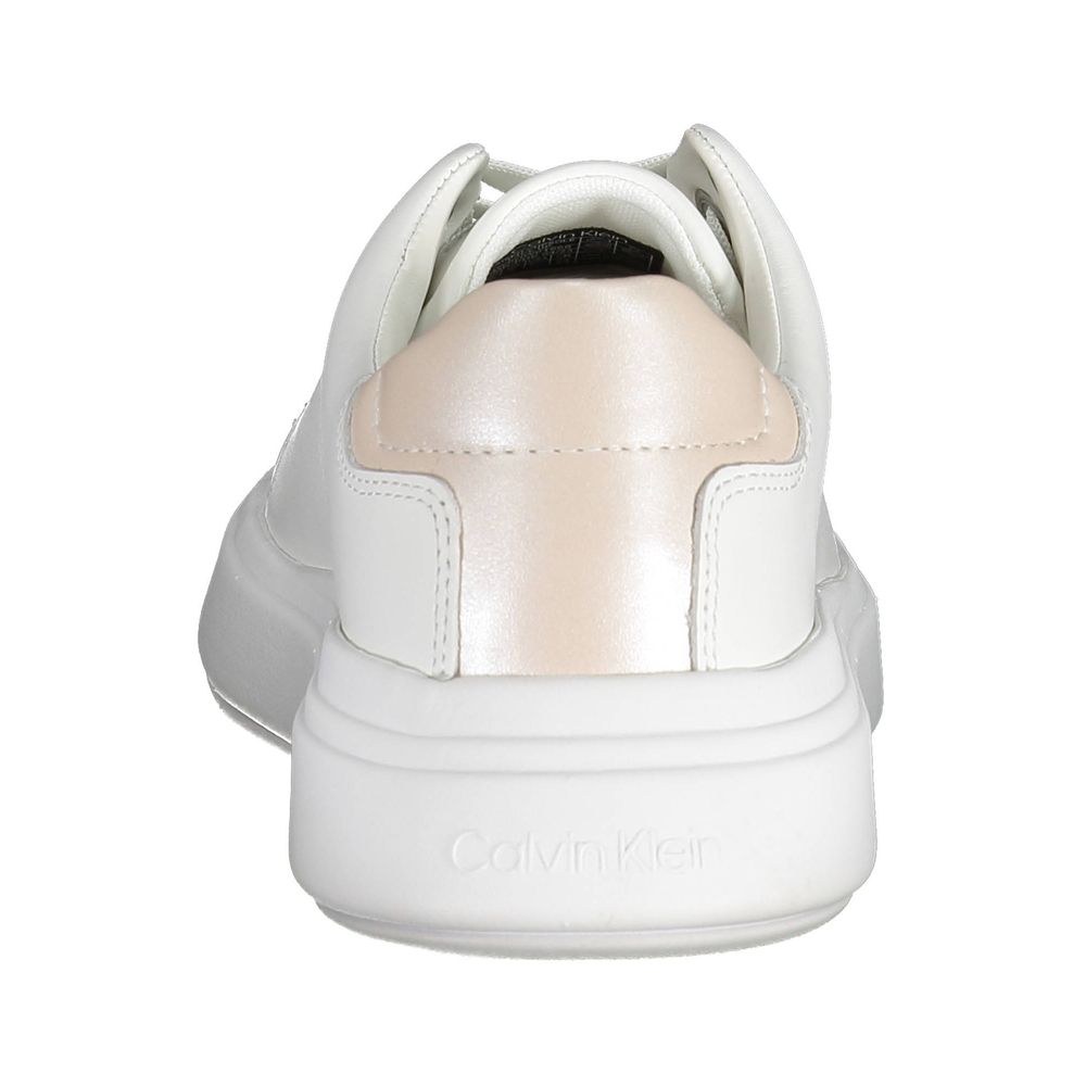Rear view of Calvin Klein White Leather Women Sneaker with contrasting details and logo
