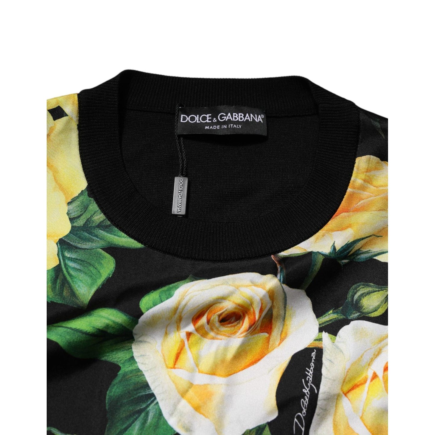 Dolce & Gabbana Black Silk Floral Crew Neck Pullover Sweater TSH906921-48
