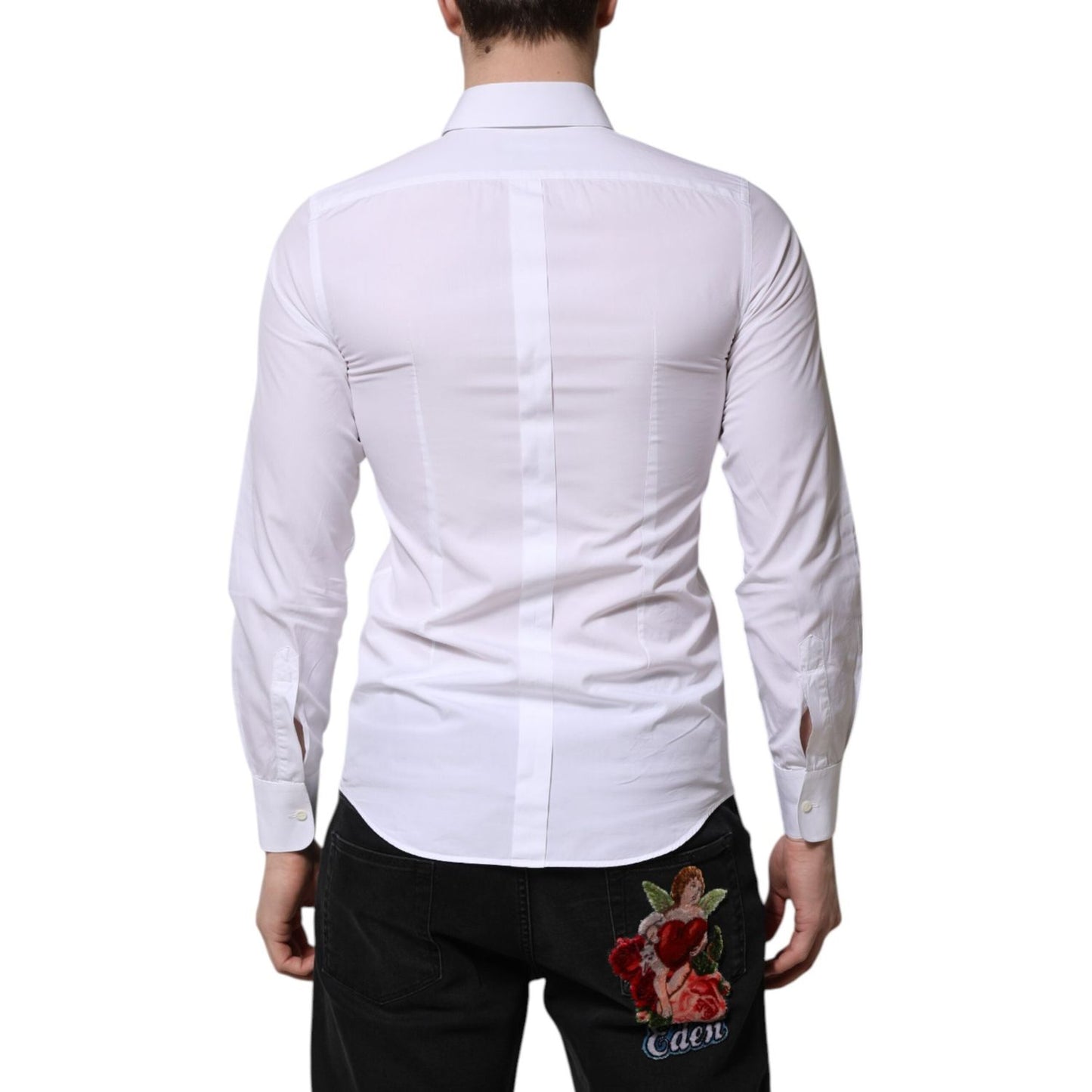 Dolce & Gabbana White Cotton GOLD Long Sleeves Men Dress Shirt TSH906935-38