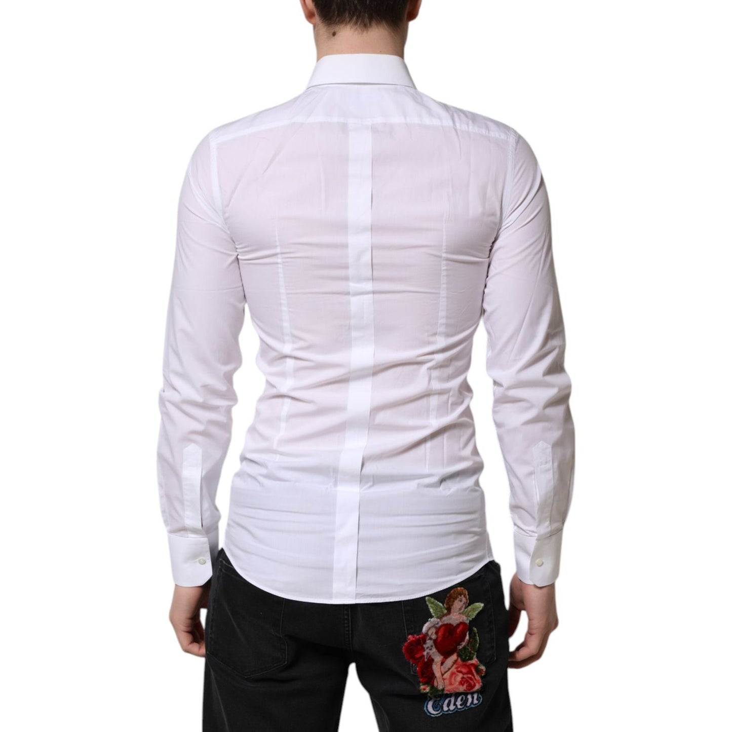 Dolce & Gabbana White Cotton GOLD Long Sleeve Men Dress Shirt TSH906938-39