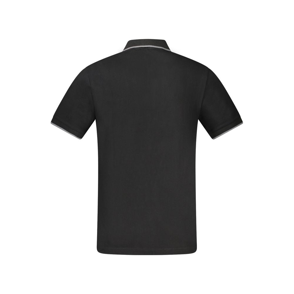 Hugo Boss Black Cotton Polo Shirt, short sleeve slim fit with 2 buttons, contrasting details, application embroidery logo, back view