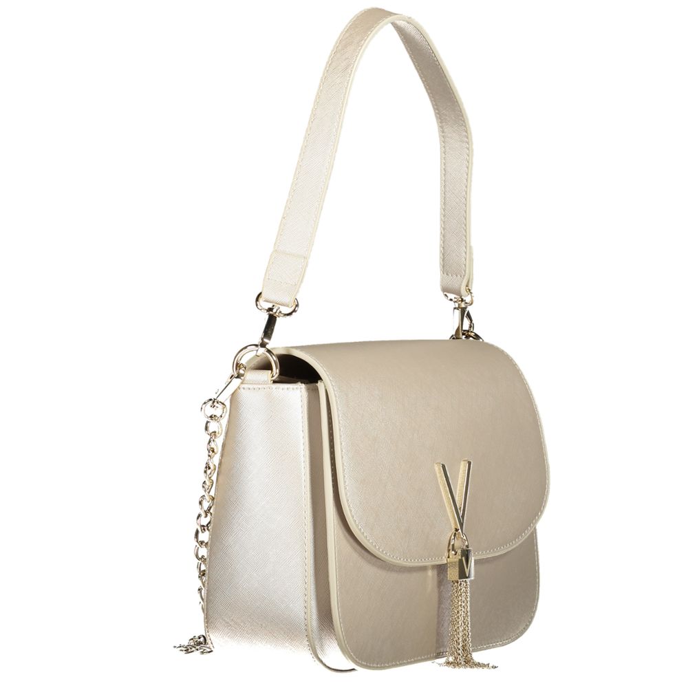 Mario Valentino Gray Polyethylene Handbag with removable straps and logo detail, featuring multiple pockets and contrasting design.