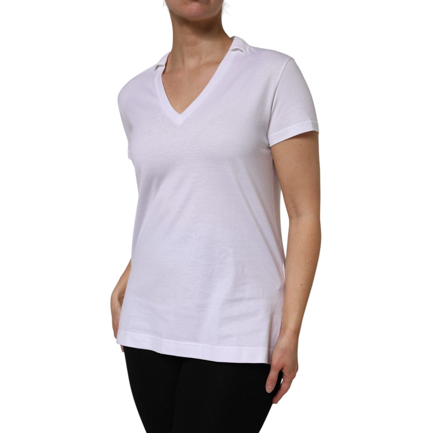 Dolce & Gabbana White Cotton Short Sleeve V-Neck Top T-shirt TSH87553-38