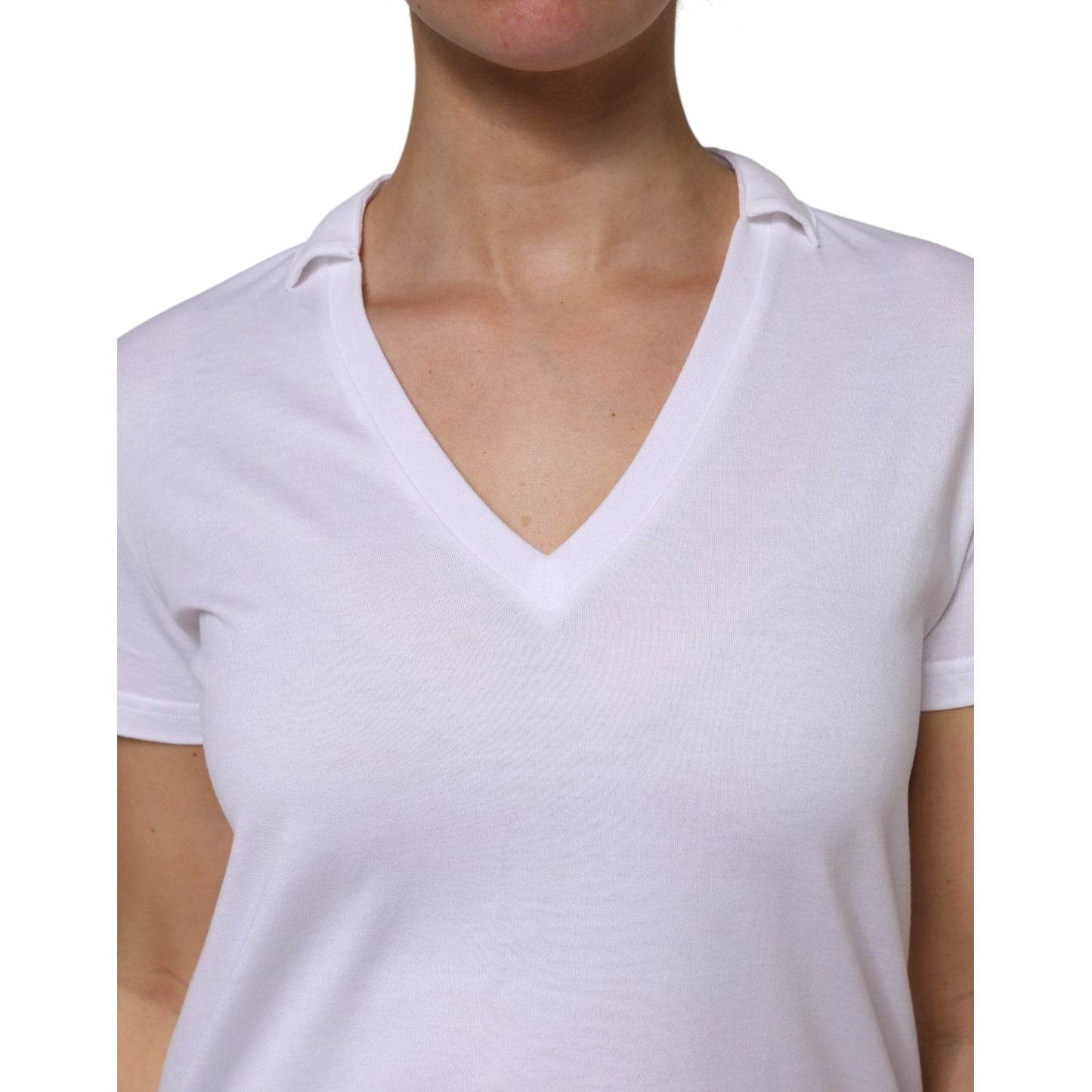 Dolce & Gabbana White Cotton Short Sleeve V-Neck Top T-shirt TSH878608-42