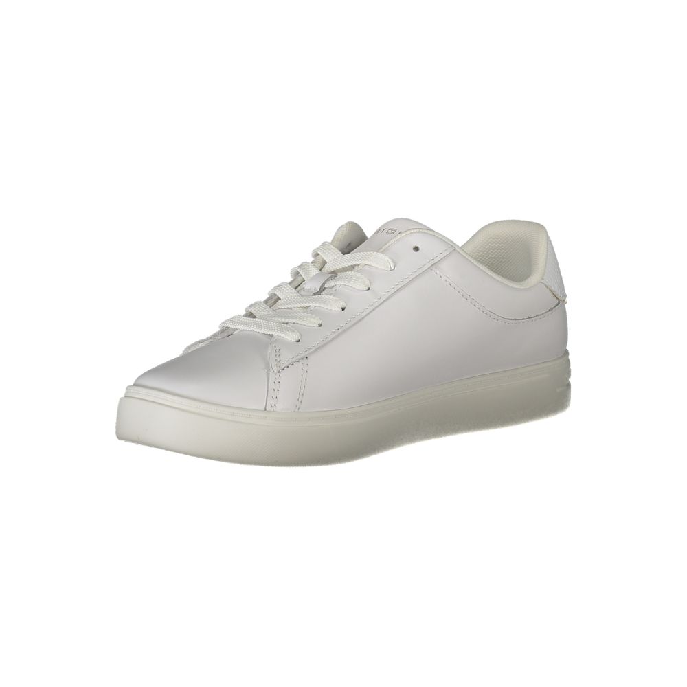 Tommy Hilfiger White Polyethylene Women Sneaker with classic sporty design and modern contrasting details, showcasing casual sophistication.