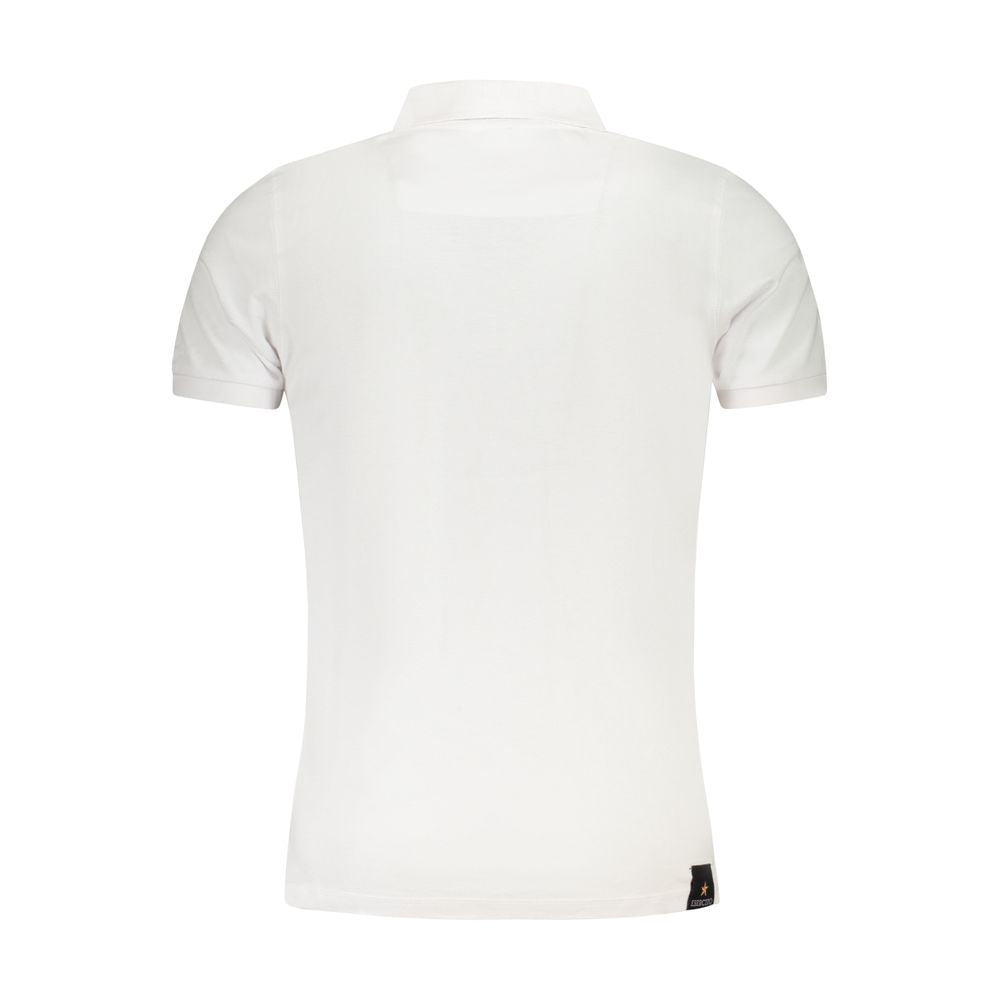 Back view of Accademia Militare White Cotton Polo Shirt with short sleeves, tricolore print, 3 buttons, and logo.
