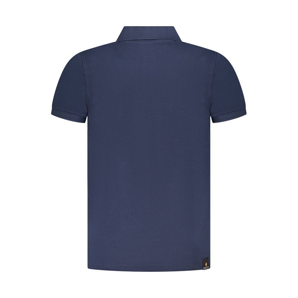 Accademia Militare Blue Cotton Polo Shirt, short sleeve, back view, features logo and 3 buttons, premium casual clothing.