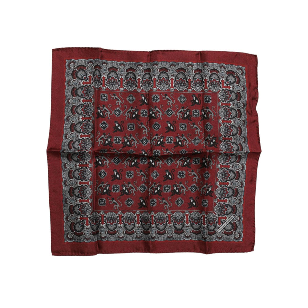 Dolce & Gabbana Maroon Monkey Print Silk Square Foulard Scarf MS7251